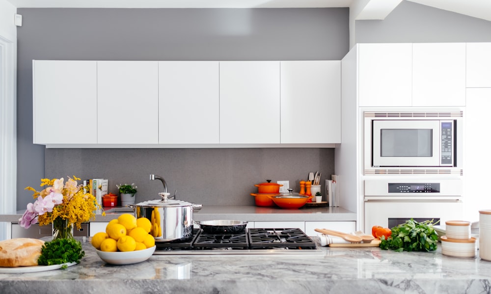 A bright modern kitchen with wooden countertops
